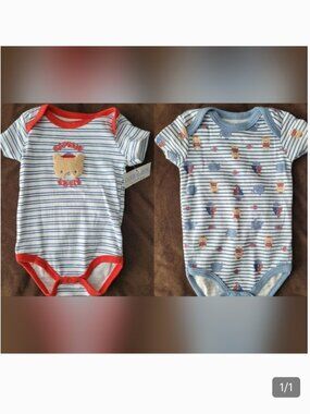 NWT 🧸 Duck Duck Goose Set Of 2 Teddy Bear Baby Bodysuits 6-9 Mos Captain Cutie